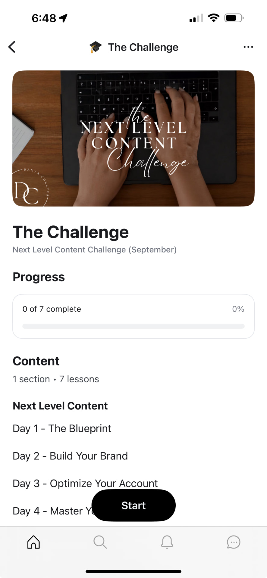 The Next Level Content Challenge bonus showing 7 daily lessons