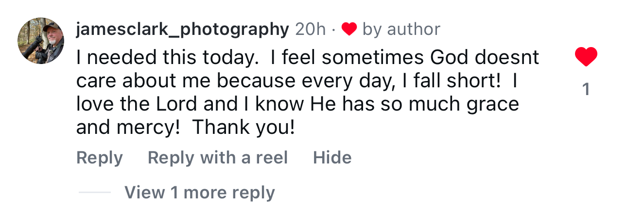 Instagram comment from jamesclark_photography saying I needed this today and thanking Danya for the message