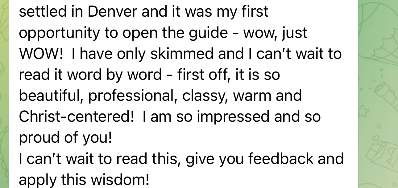 Student message complimenting the beautiful, professional, and Christ-centered program
