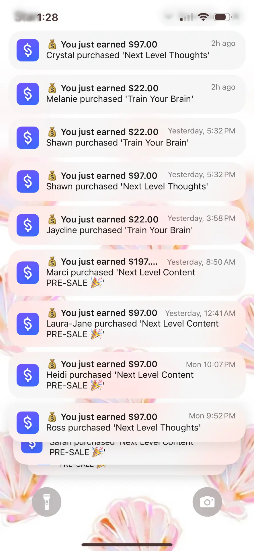 Sales notifications including Next Level Content purchases