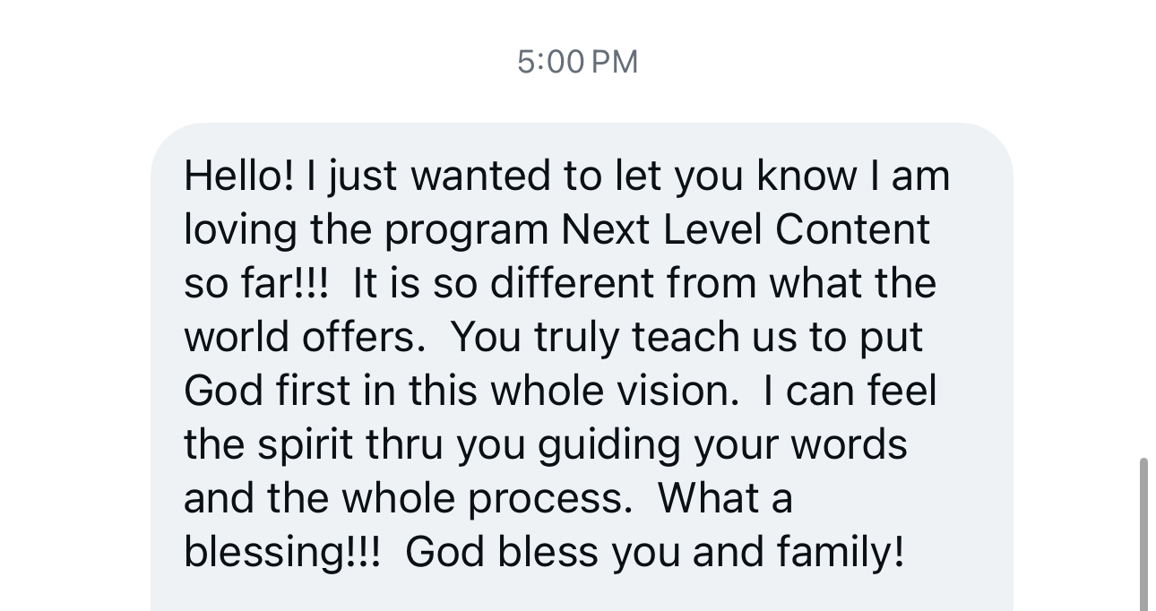 Student message about loving the program and feeling God's spirit throughout