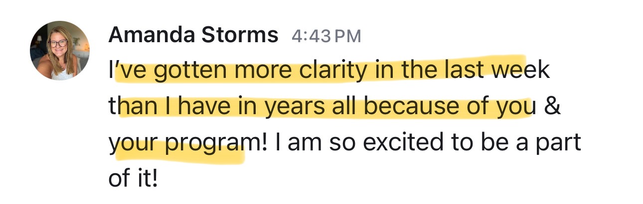 Student message about gaining more clarity in one week than in years